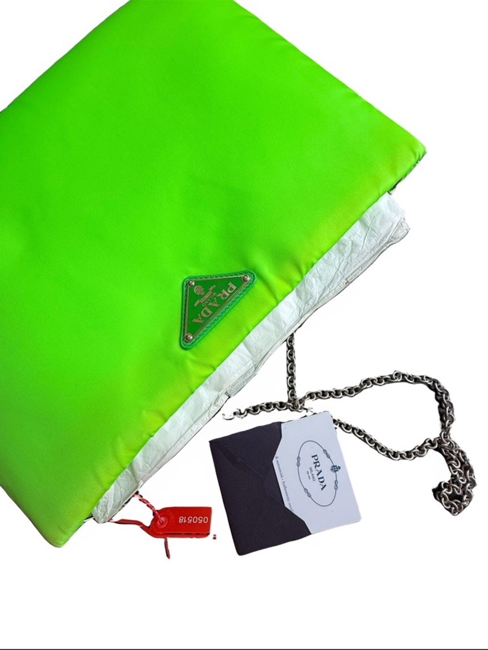 Prada Neon Lime Nylon Chain Clutch Crossbody Bag Limited Color - Picture 6 of 10